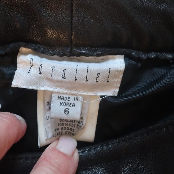 Womens Perellel Black Flat Front Leather Pants 6 * - Picture 12 of 13